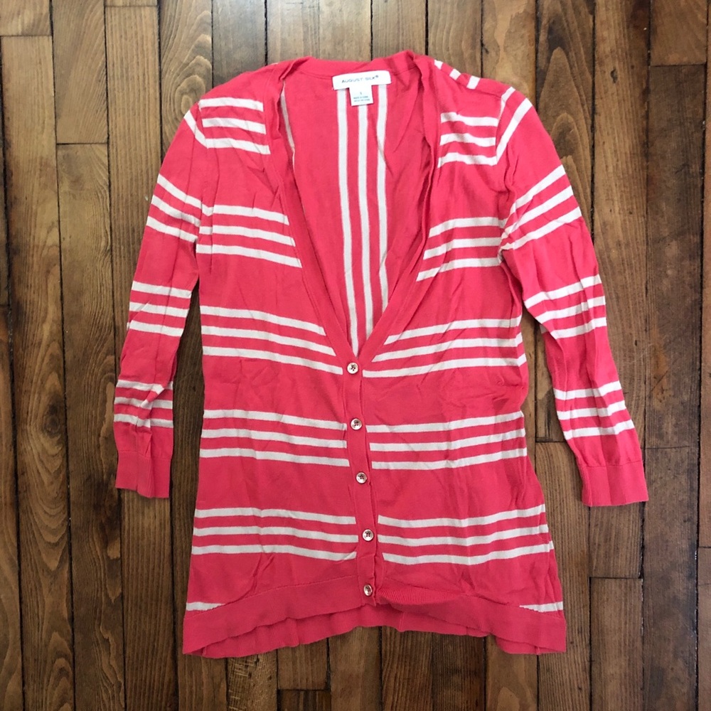 AUGUST SILK Pink & Cream Lightweight Cardigan